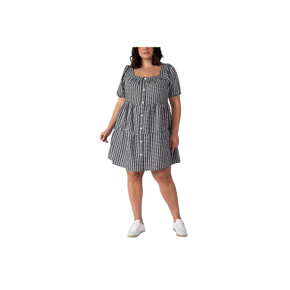 NWT Black Tape Trendy Plus Size Button Front Trapeze Dress Black / White X
